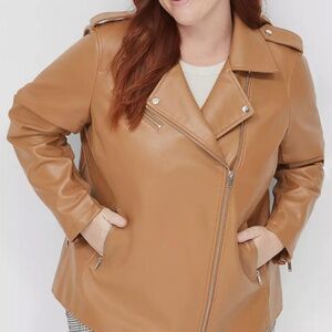 Lane Bryant Camel Faux Leather Moto Jacket Coat siez 18/20